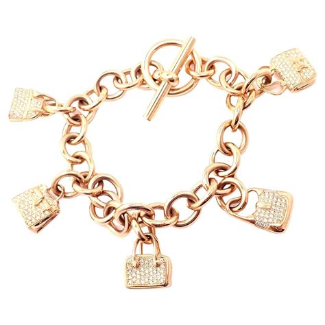 Hermes diamond charm link bracelet